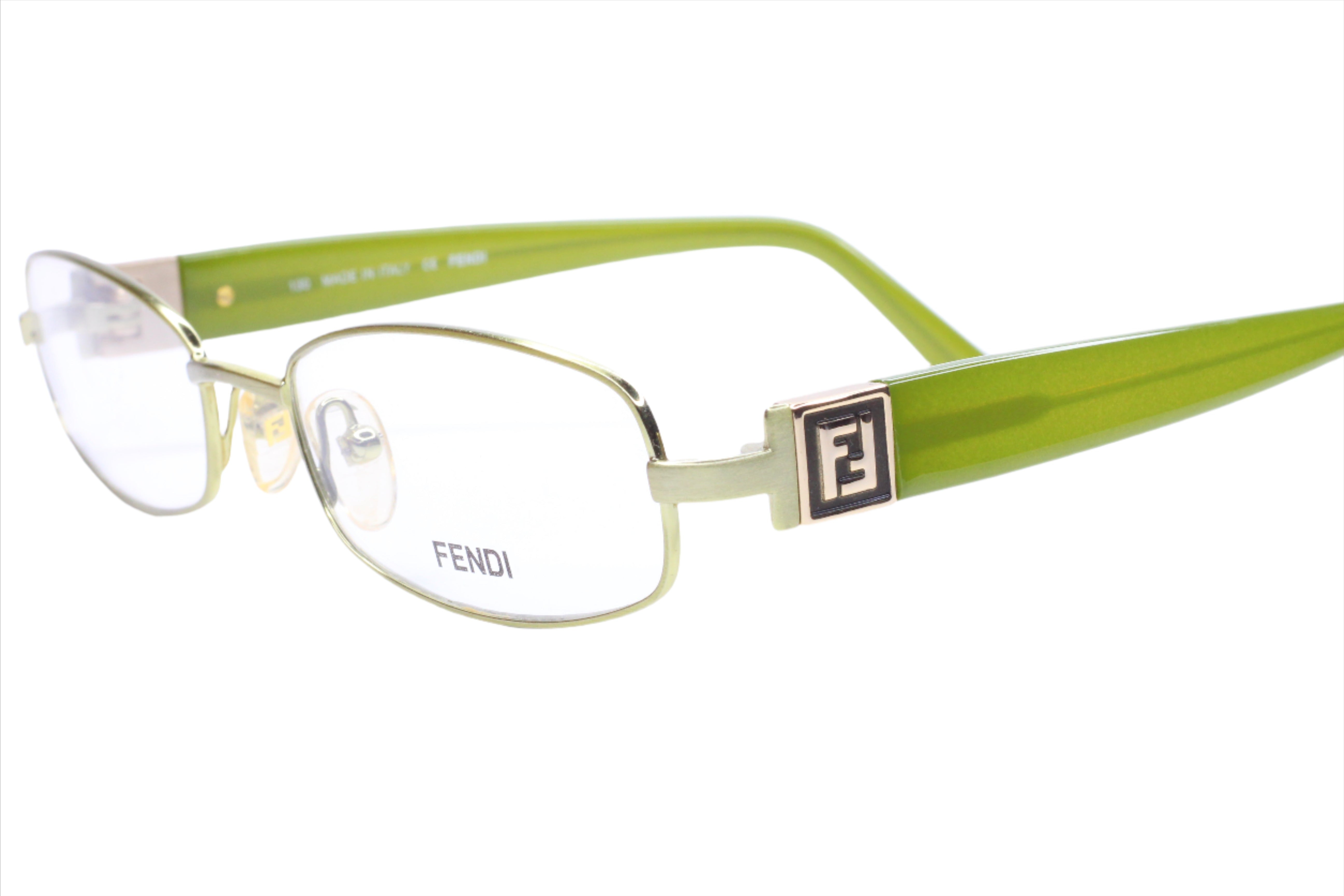 Fendi F905 317 Silver Olive Green Metal Luxury Italy Eyeglasses