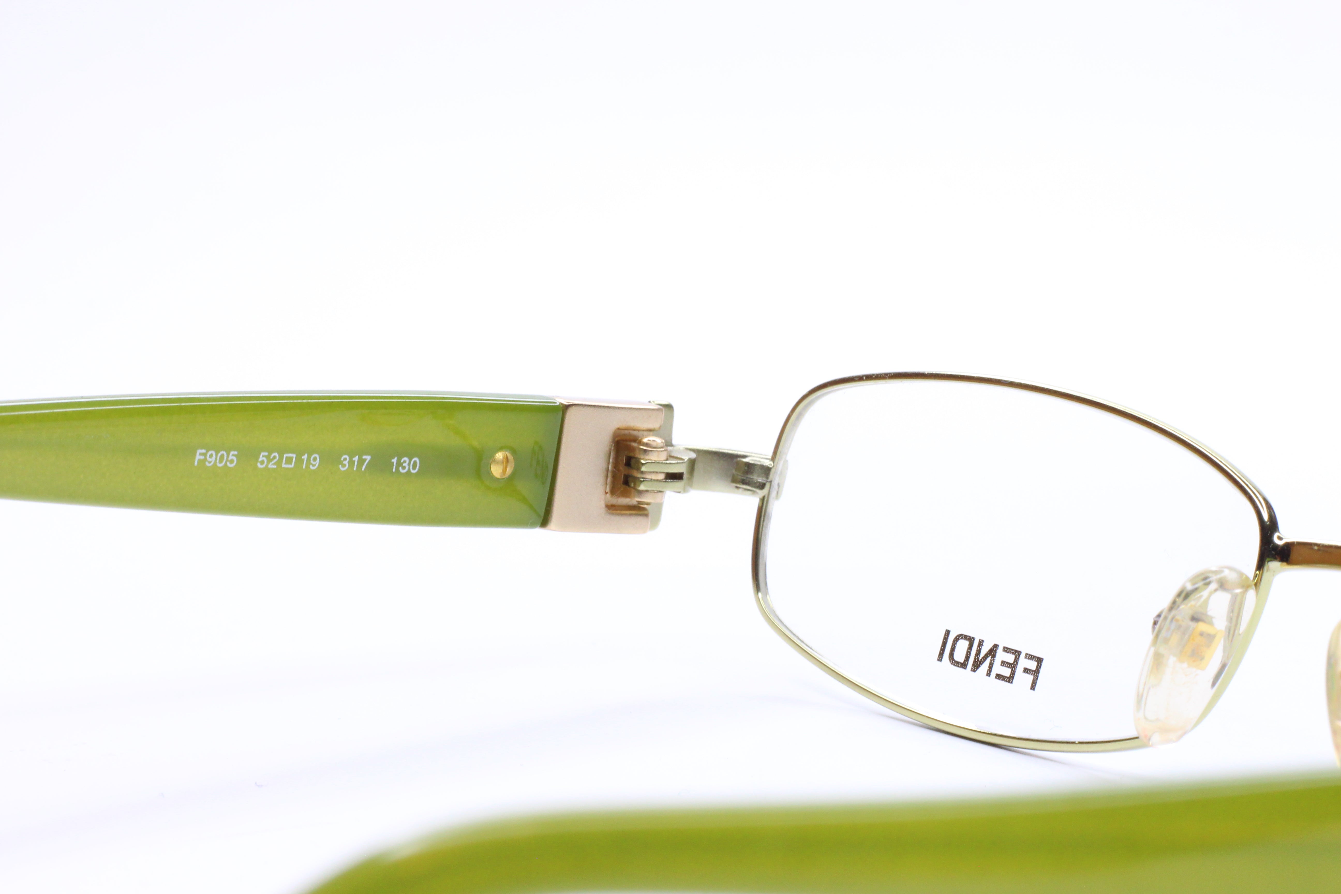 Fendi F905 317 Silver Olive Green Metal Luxury Italy Eyeglasses