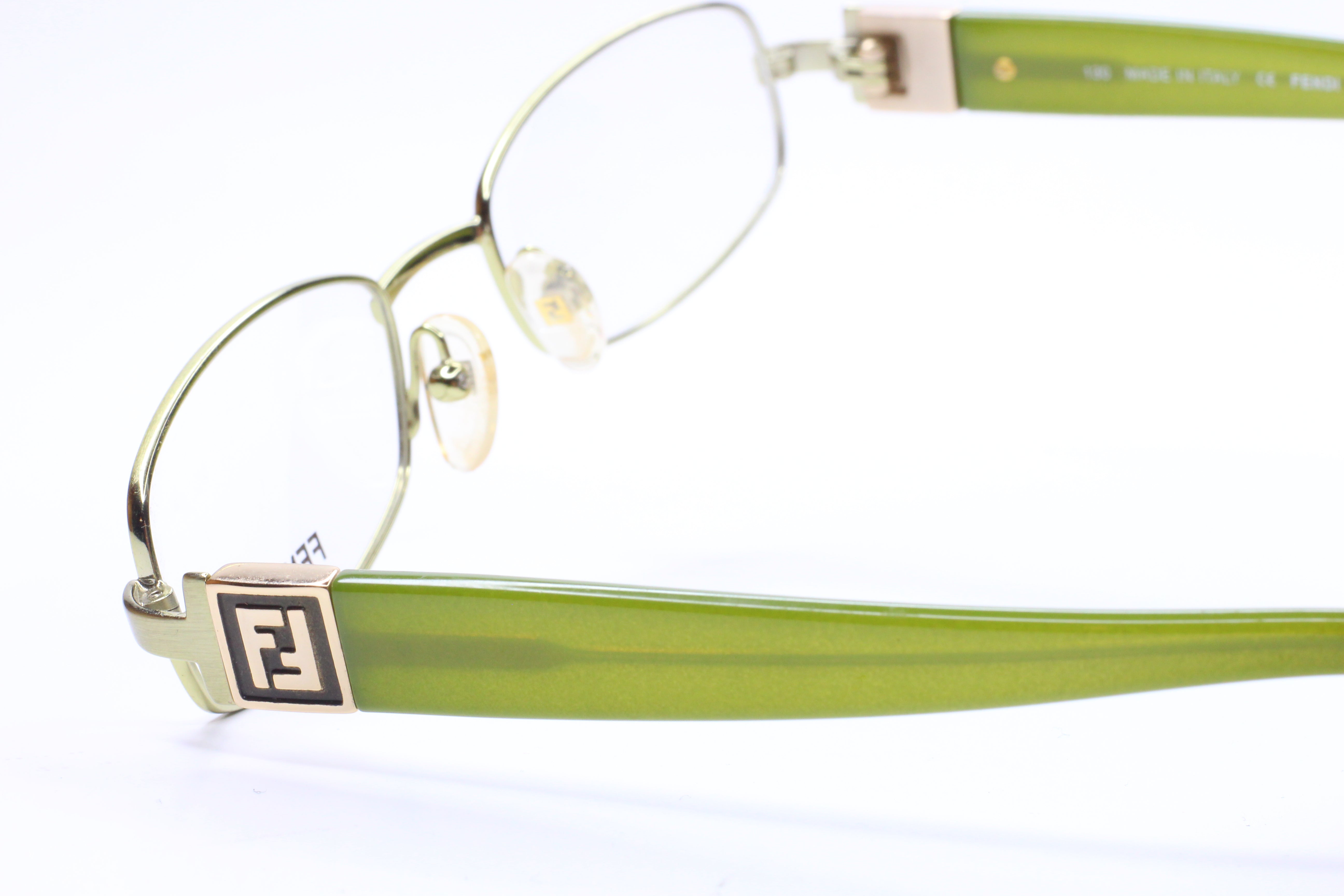 Fendi F905 317 Silver Olive Green Metal Luxury Italy Eyeglasses