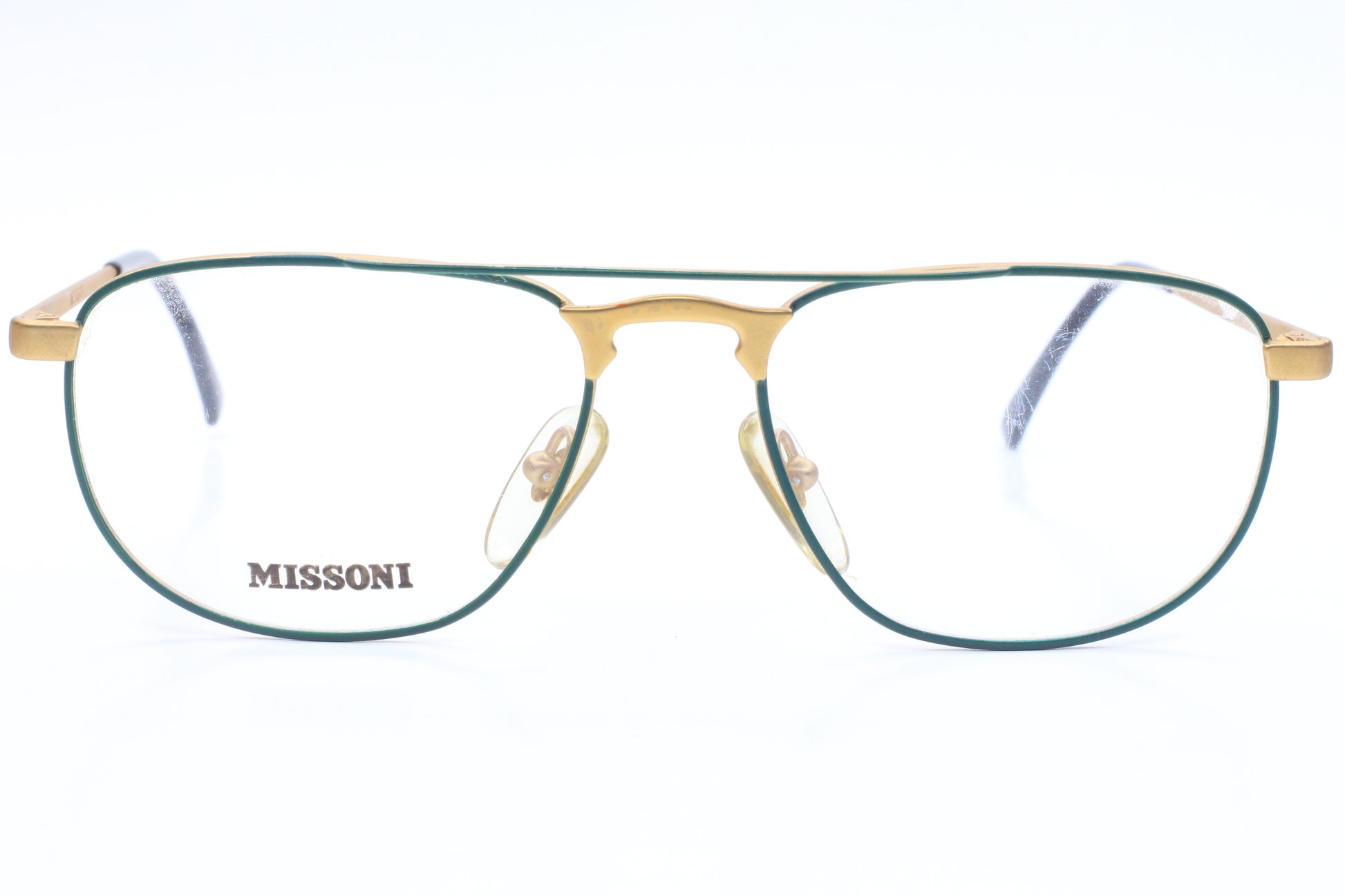 Missoni M.833 24U Green/Gold Aviator Full Rim Frames Eyeglasses 53-17-140 Green Gold Metal Optical Frames ABC Optical Eyeglasses