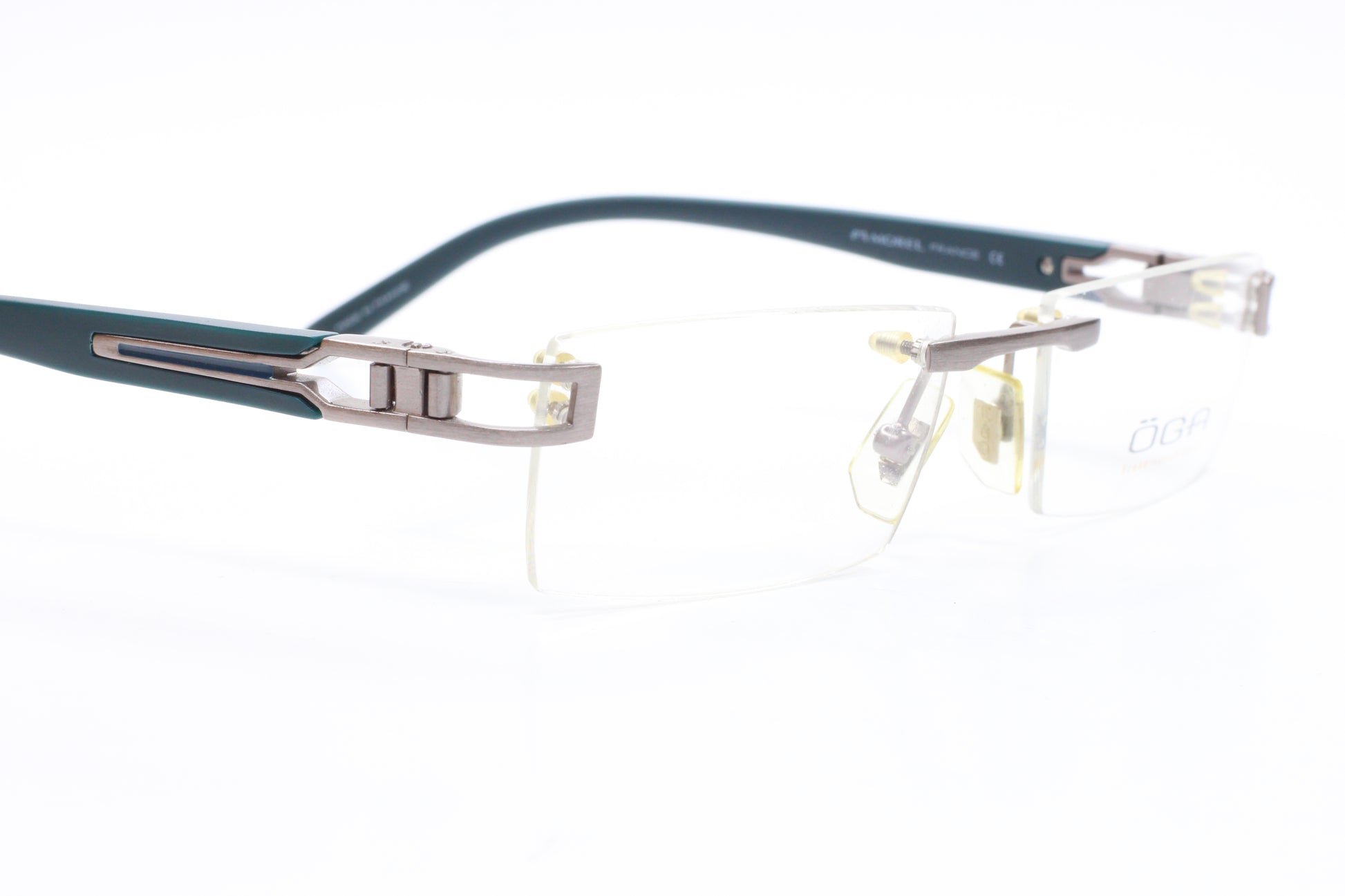 Morel OGA 6905O GB011 Silver/Dark Teal Rimless Frame France Eyeglasses Optical Frames ABC Optical Eyeglasses