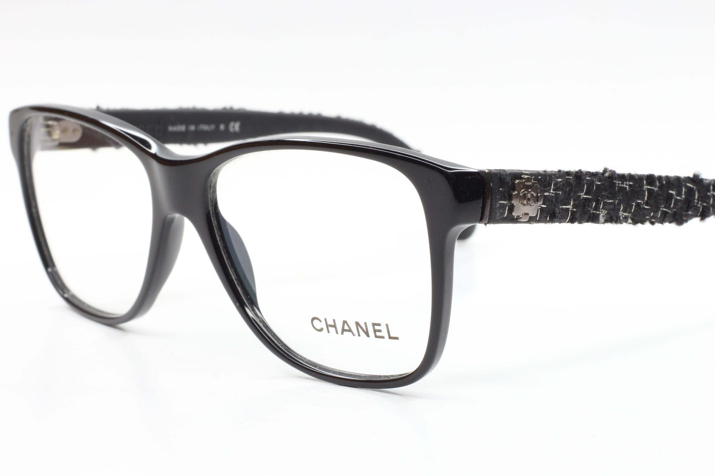 Chanel CH3245 501 Black With Tweed Temples RARE Italy Eyeglasses Optical Frames ABC Optical Eyeglasses