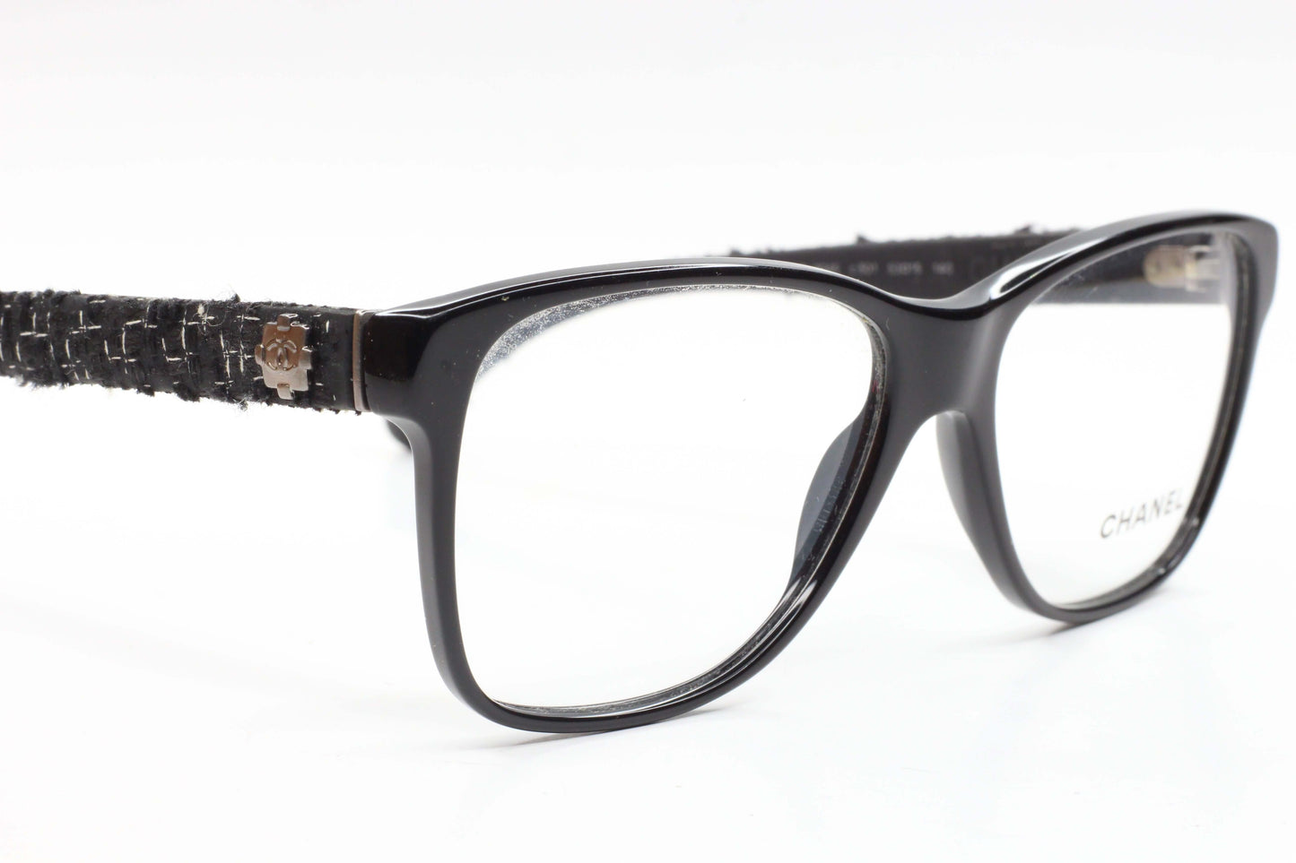 Chanel CH3245 501 Black With Tweed Temples RARE Italy Eyeglasses Optical Frames ABC Optical Eyeglasses