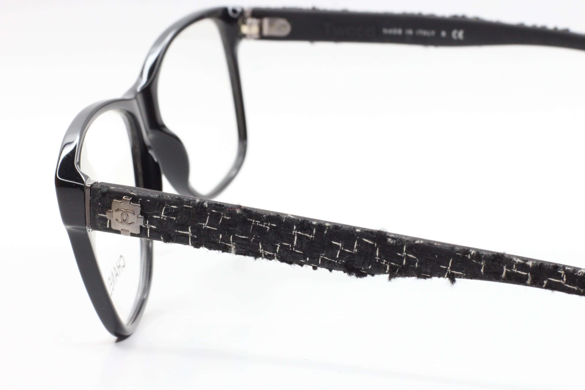 Chanel CH3245 501 Black With Tweed Temples RARE Italy Eyeglasses Optical Frames ABC Optical Eyeglasses