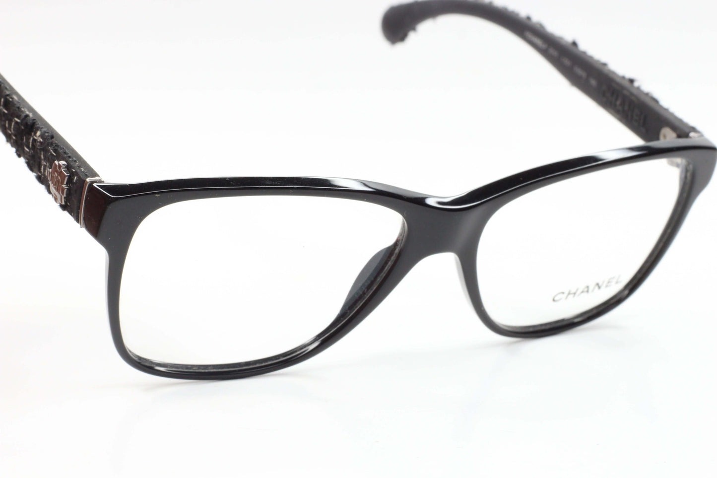 Chanel CH3245 501 Black With Tweed Temples RARE Italy Eyeglasses Optical Frames ABC Optical Eyeglasses