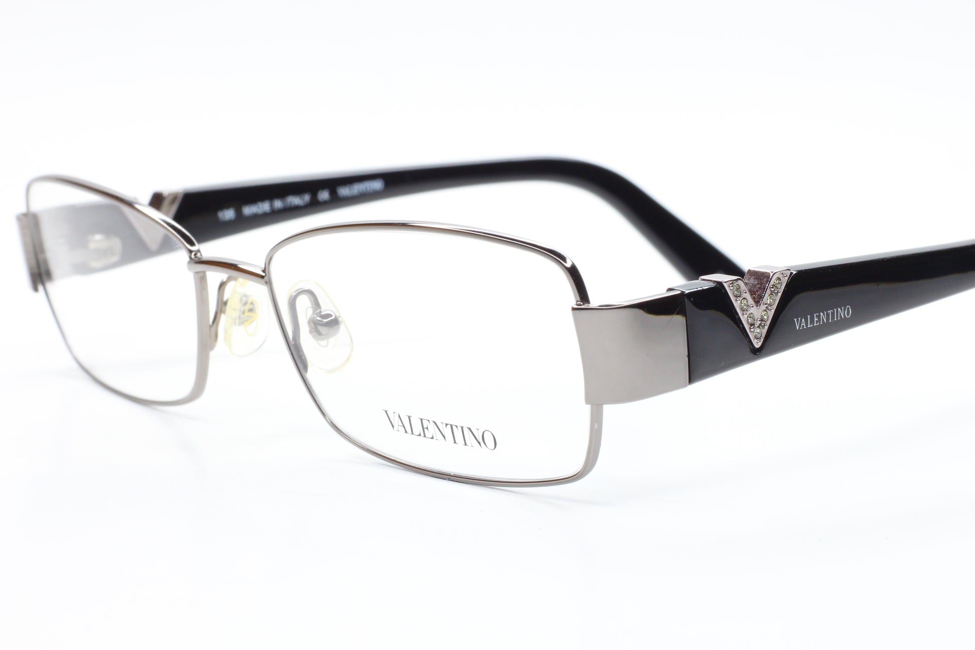 Valentino V2102R 060 Silver Glossy Black Italy Luxury Eyeglasses Optical Frames ABC Optical Eyeglasses