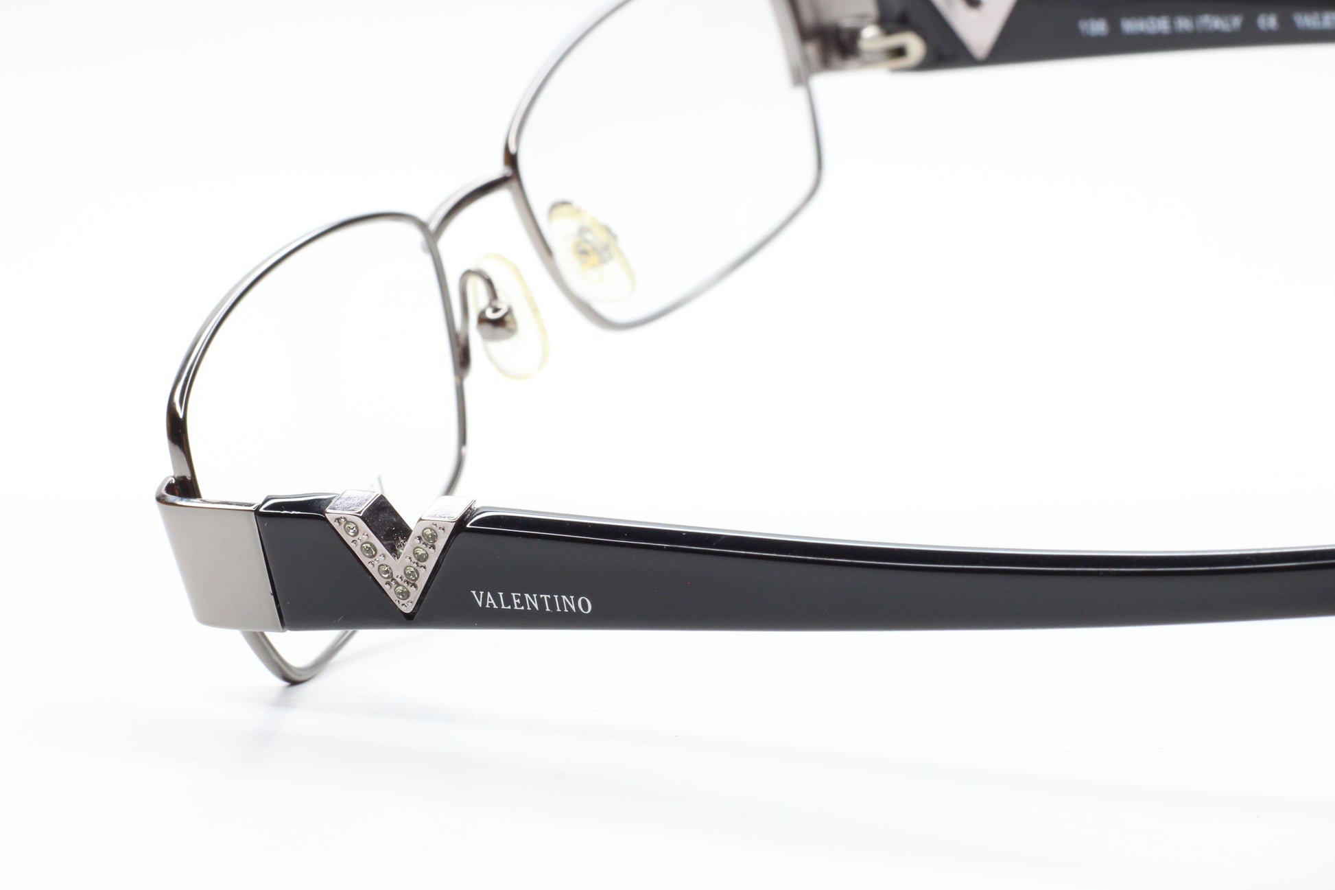 Valentino V2102R 060 Silver Glossy Black Italy Luxury Eyeglasses Optical Frames ABC Optical Eyeglasses