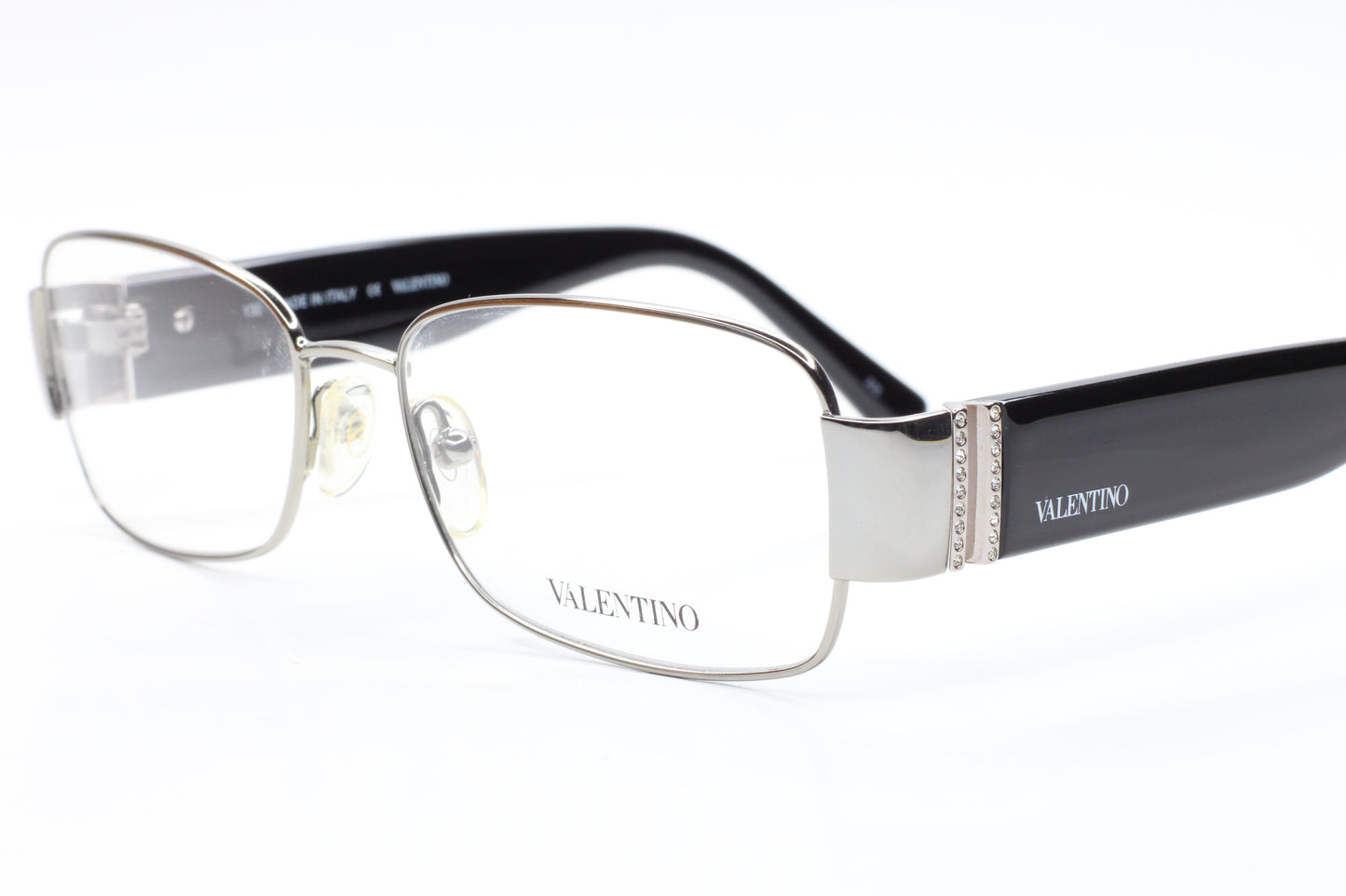 Valentino V2104R 033 Silver Glossy Black Rhinestone Italy Eyeglasses Optical Frames ABC Optical Eyeglasses