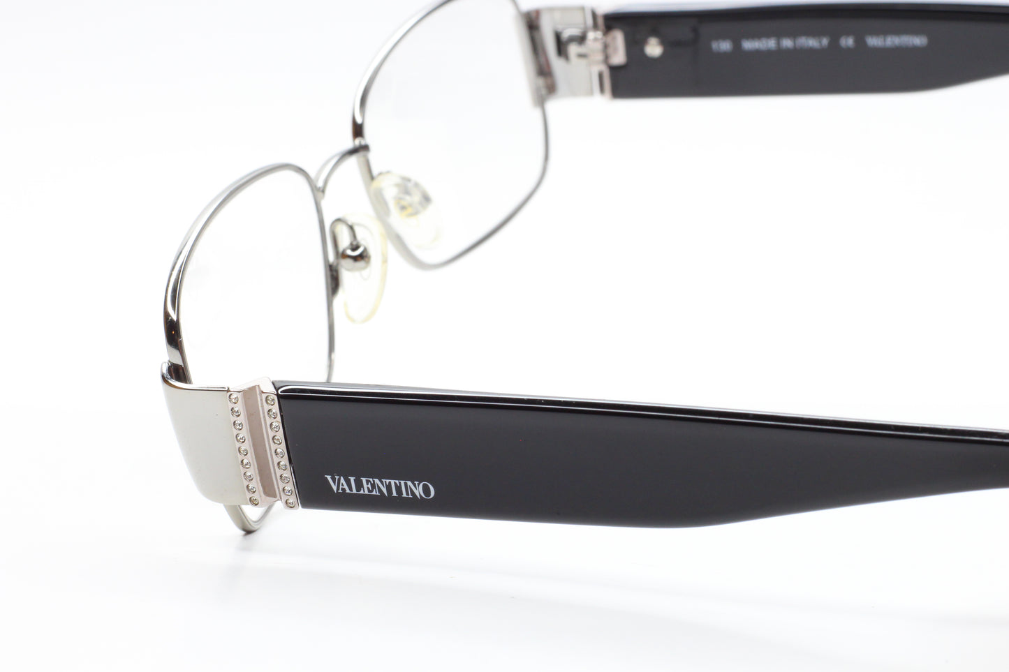 Valentino V2104R 033 Silver Glossy Black Rhinestone Italy Eyeglasses Optical Frames ABC Optical Eyeglasses