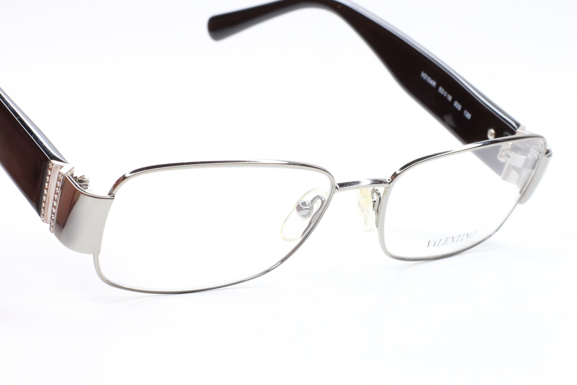 Valentino V2104R 033 Silver Glossy Black Rhinestone Italy Eyeglasses Optical Frames ABC Optical Eyeglasses