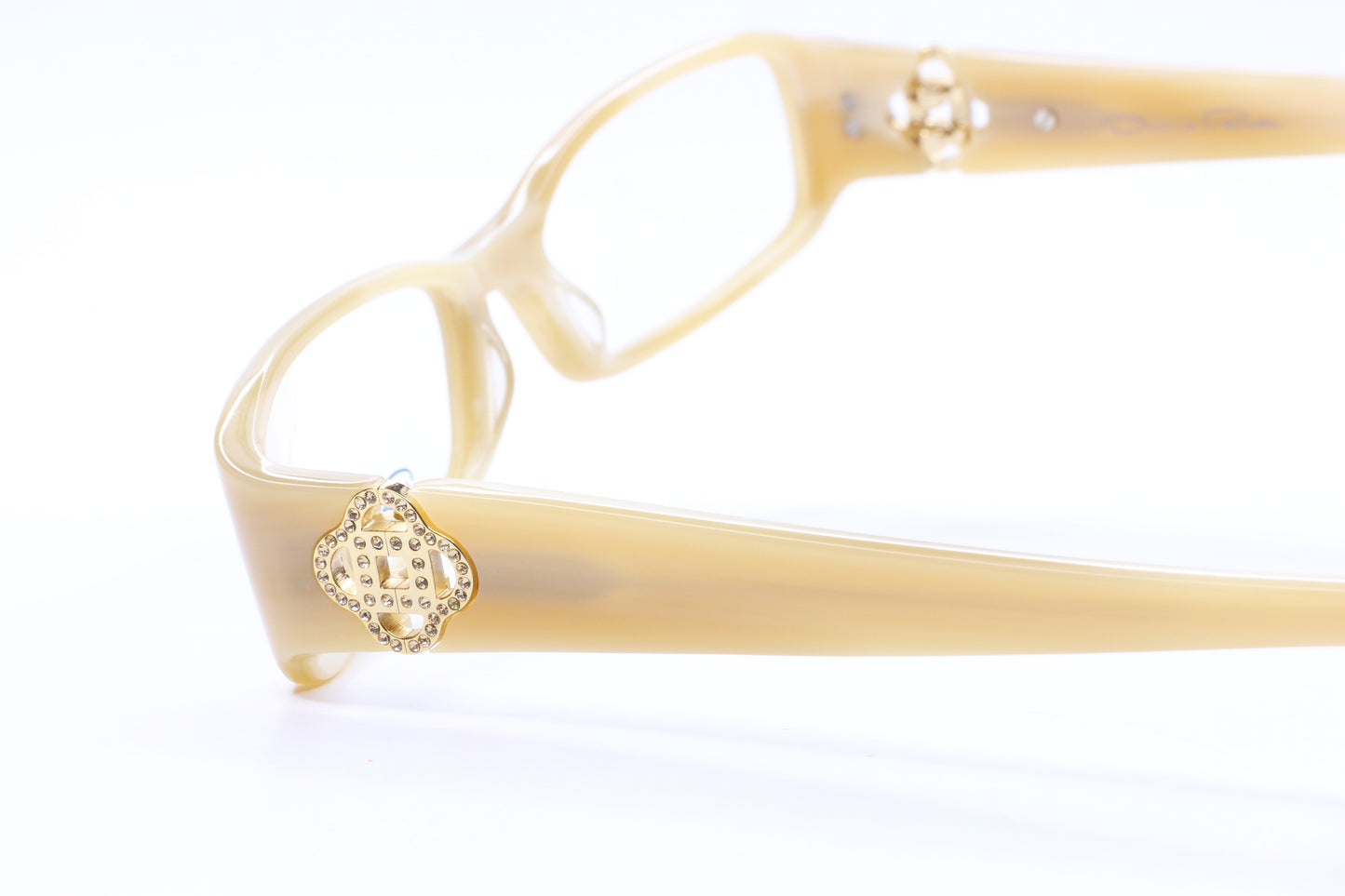 Oscar De La Renta ODLR371 275 Cream Horn Acetate Sparkly Temples Eyeglasses Optical Frames ABC Optical Eyeglasses