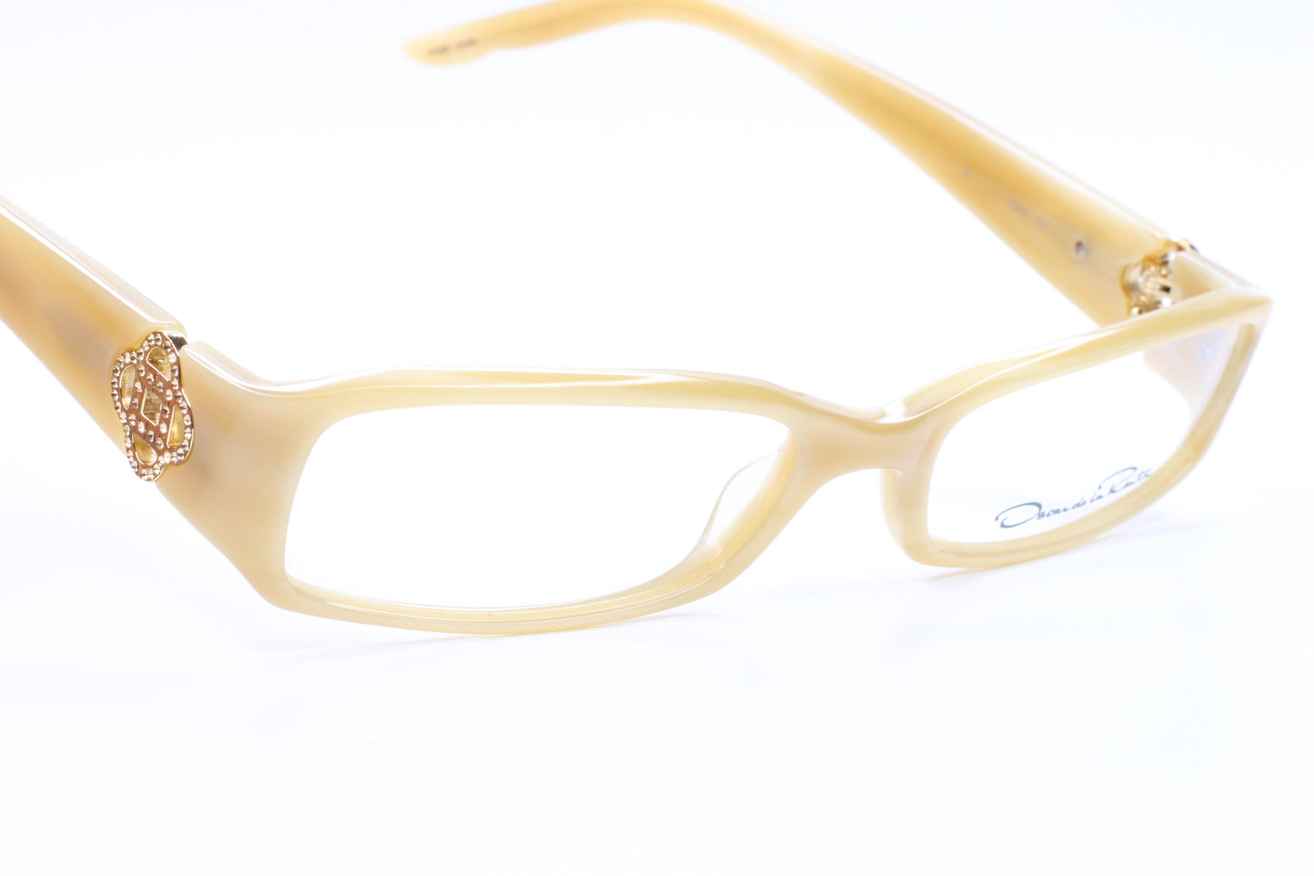 Oscar De La Renta ODLR371 275 Cream Horn Acetate Sparkly Temples Eyeglasses Optical Frames ABC Optical Eyeglasses