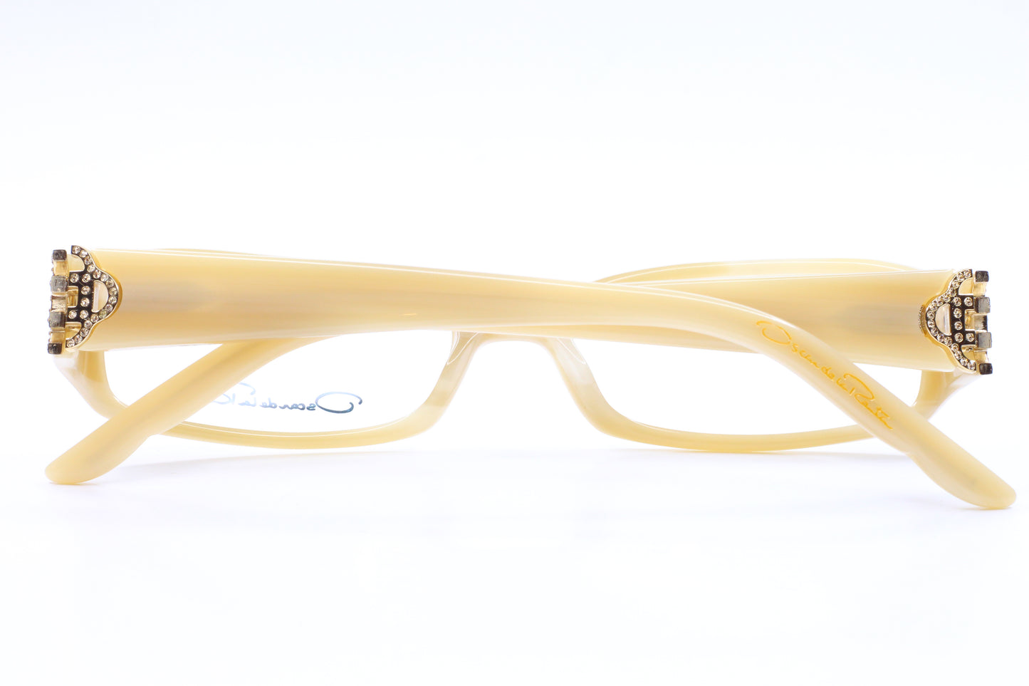 Oscar De La Renta ODLR371 275 Cream Horn Acetate Sparkly Temples Eyeglasses Optical Frames ABC Optical Eyeglasses