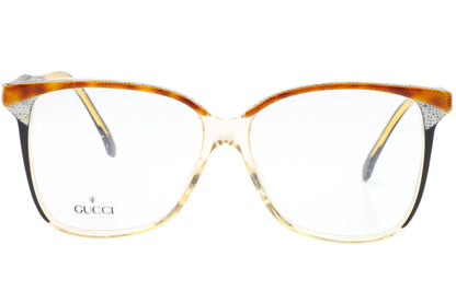 Gucci GG2106 46B Snake Skin Crystal Clear Black Gold Vintage Eyeglasses 53-15-140 Snake Skin Acetate Optical Frames ABC Optical Eyeglasses