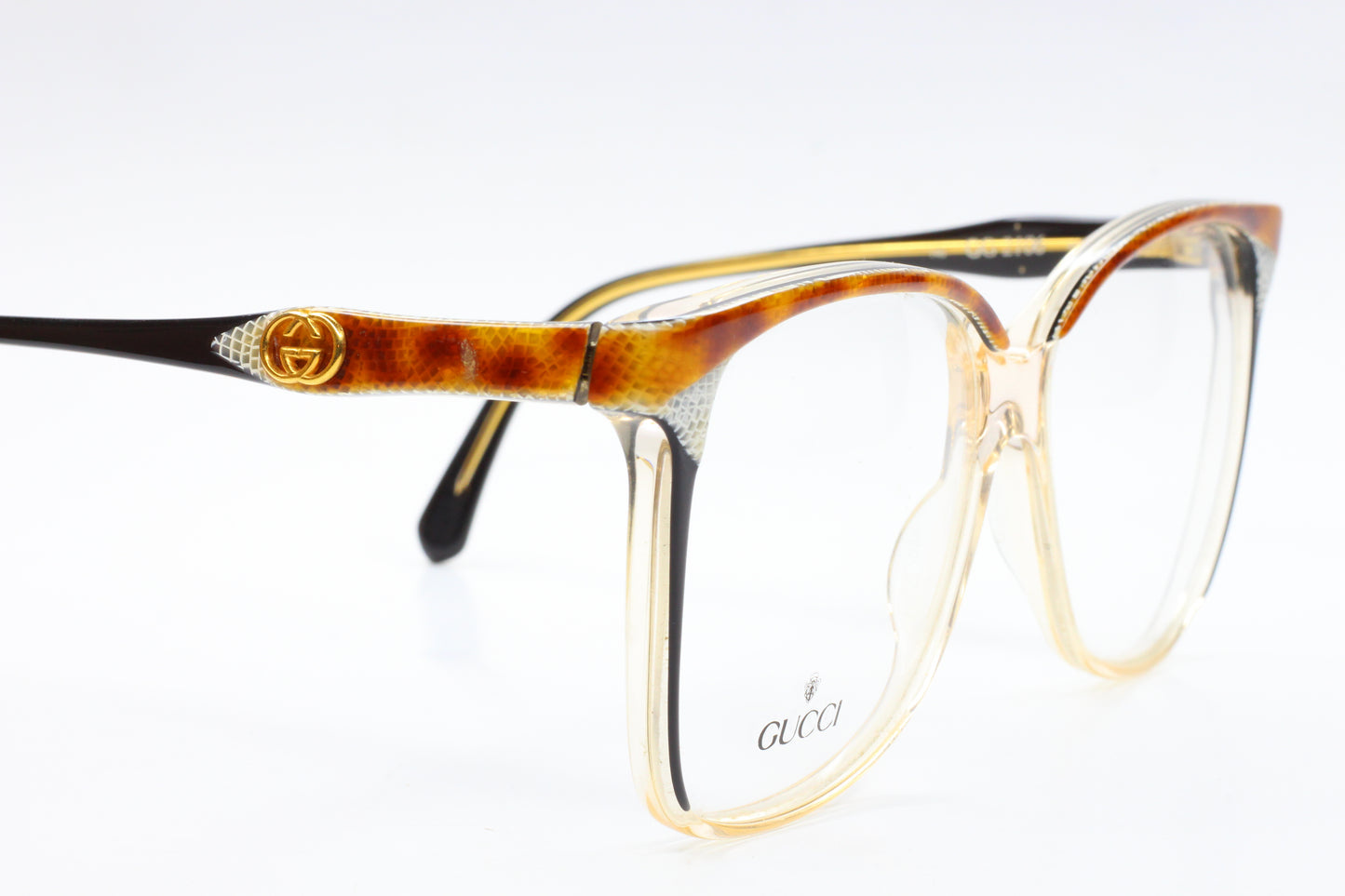 Gucci GG2106 46B Snake Skin Crystal Clear Black Gold Vintage Eyeglasses Optical Frames ABC Optical Eyeglasses