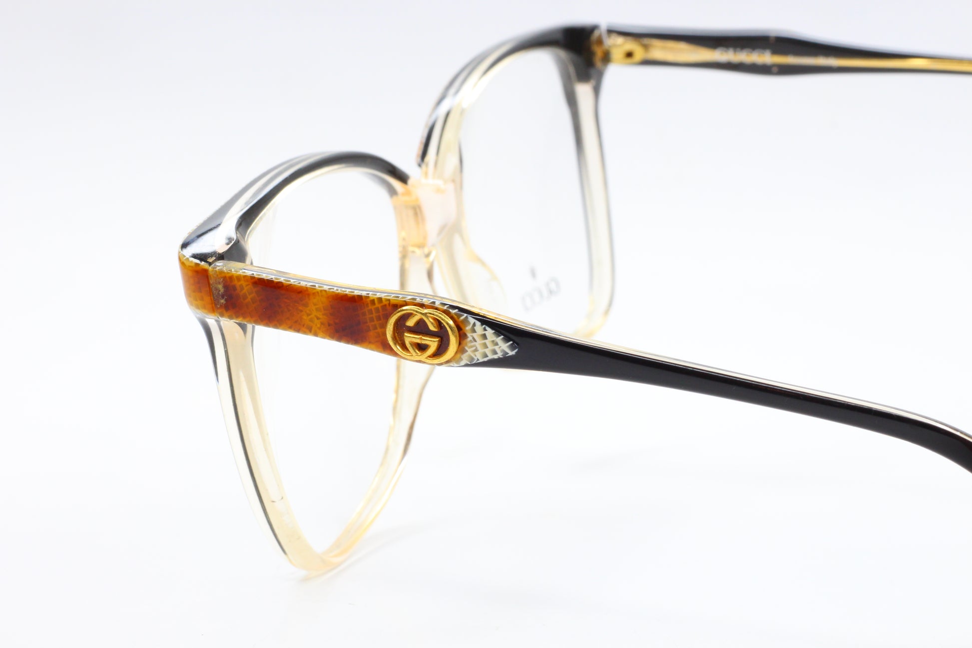 Gucci GG2106 46B Snake Skin Crystal Clear Black Gold Vintage Eyeglasses Optical Frames ABC Optical Eyeglasses