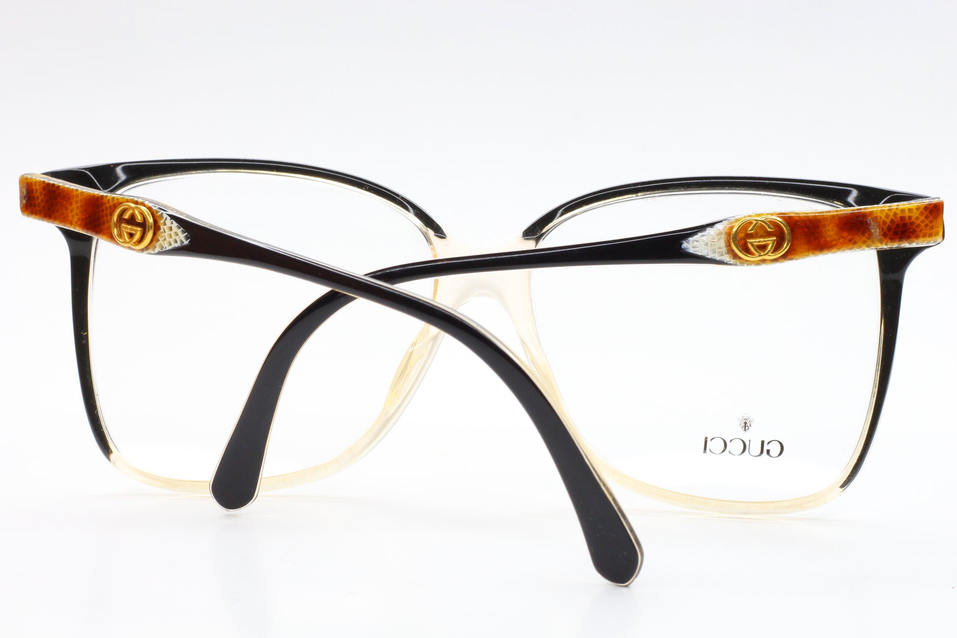 Gucci GG2106 46B Snake Skin Crystal Clear Black Gold Vintage Eyeglasses Optical Frames ABC Optical Eyeglasses