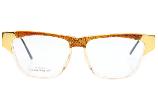 Laura Biagiotti V94 45V Gold Havana Brown Vintage Italian Eyeglasses 57-15-130 Gold Brown Acetate Metal Optical Frames ABC Optical Eyeglasses