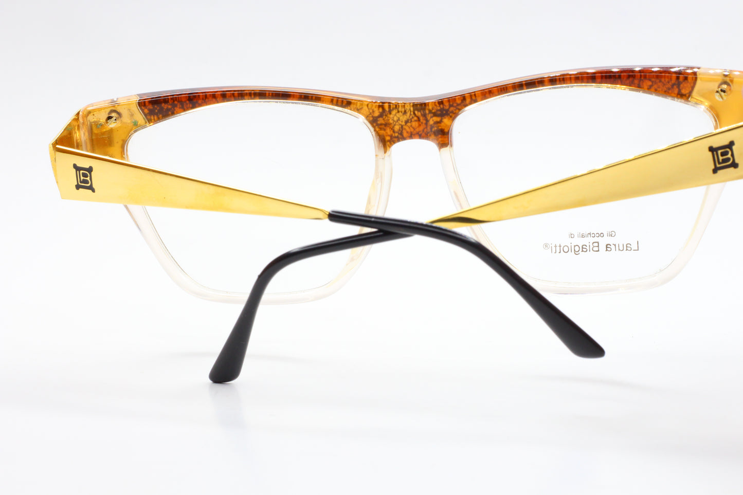 Laura Biagiotti V94 45V Gold Havana Brown Vintage Italian Eyeglasses Optical Frames ABC Optical Eyeglasses