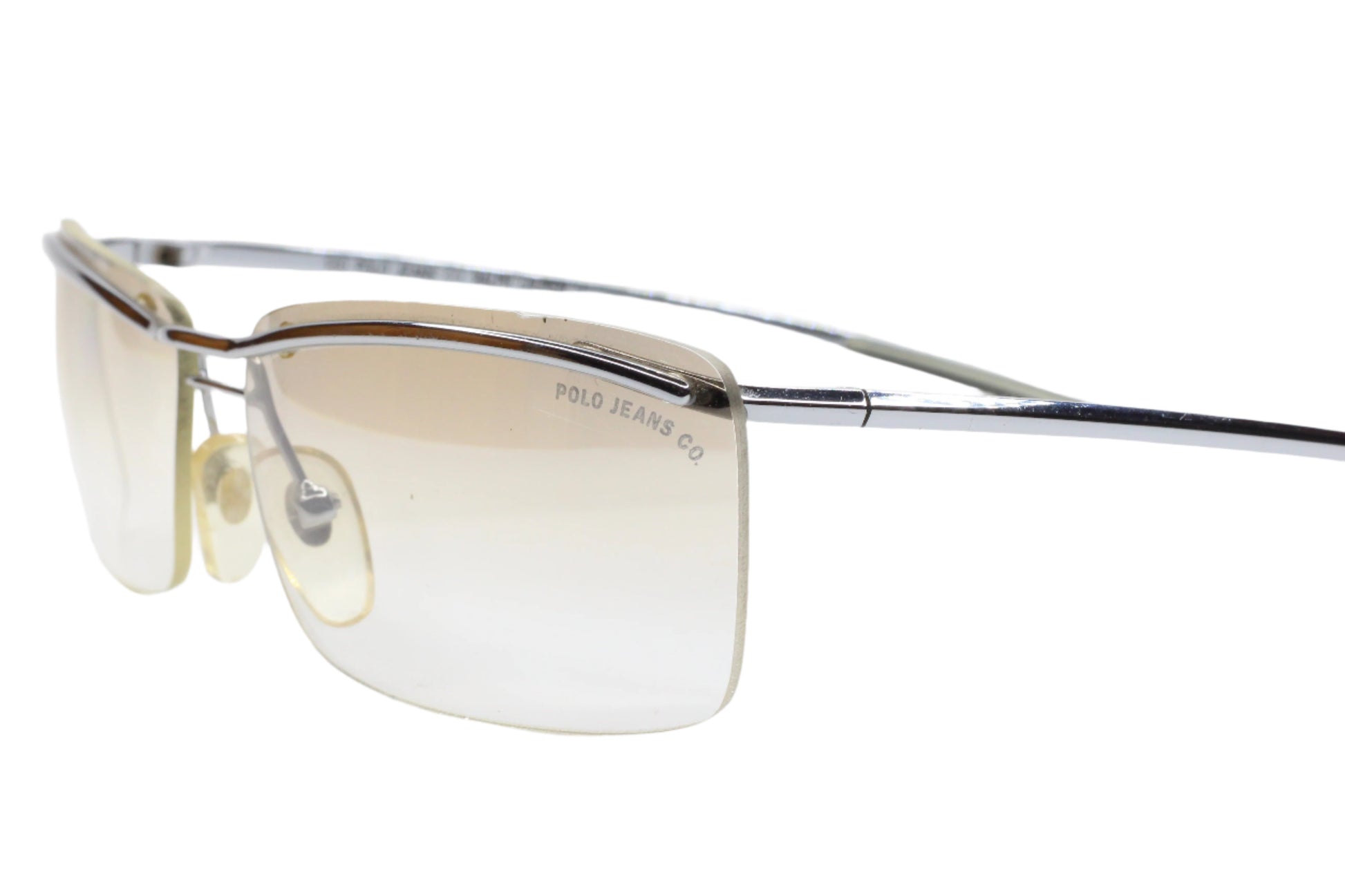 Ralph Lauren Polo Jeans Antonio OX73 Silver Rimless Italy Sunglasses