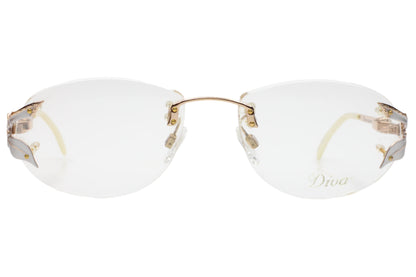 Diva 5085S Gold & Silver Vintage 90s Unique Rhinestones Italy Rimless Eyeglasses 57-23-135 Gold Metal Optical Frames ABC Optical Eyeglasses