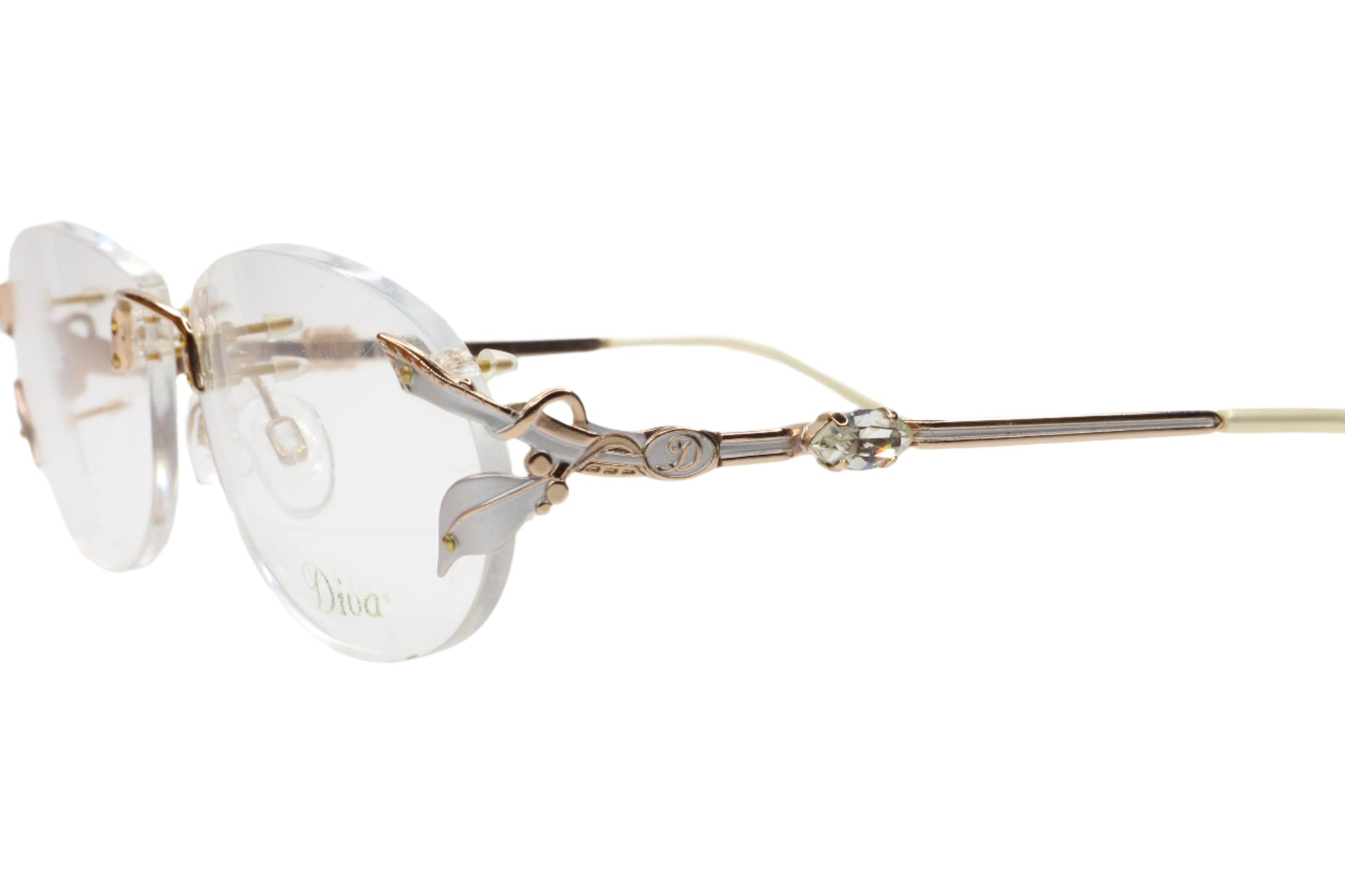 Diva 5085S Gold & Silver Vintage 90s Unique Rhinestones Italy Rimless Eyeglasses Optical Frames ABC Optical Eyeglasses