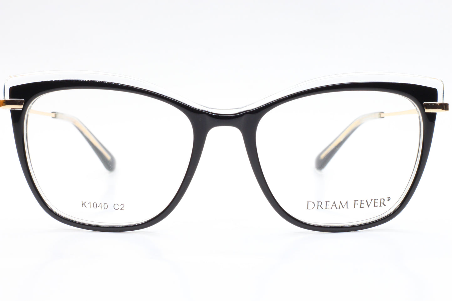 Dream Fever K1040 Crystal Clear Designer Acetate Eyeglasses 53-18-140 Black Crystal C2 Gold Temples K1040 Acetate Optical Frames ABC Optical