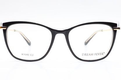 Dream Fever K1040 Crystal Clear Designer Acetate Eyeglasses 53-18-140 Black Crystal C2 Gold Temples K1040 Acetate Optical Frames ABC Optical