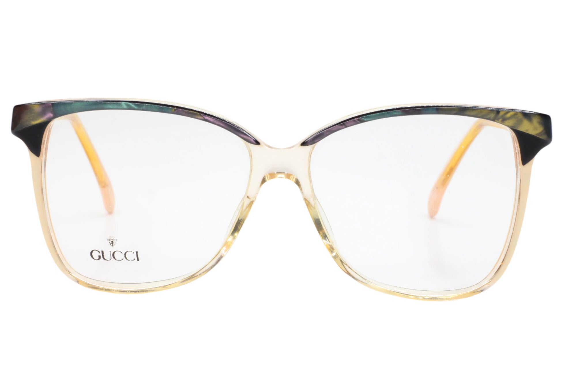 Gucci GG2106 63L Blue Pearl Gold Grey Fade Vintage Eyeglasses 57-15-135 Blue Clear Acetate Optical Frames ABC Optical Eyeglasses