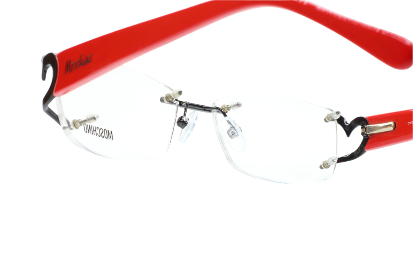 Moschino MO05303 Red Black Hearts Rimless Luxury Italy Eyeglasses Optical Frames ABC Optical Eyeglasses