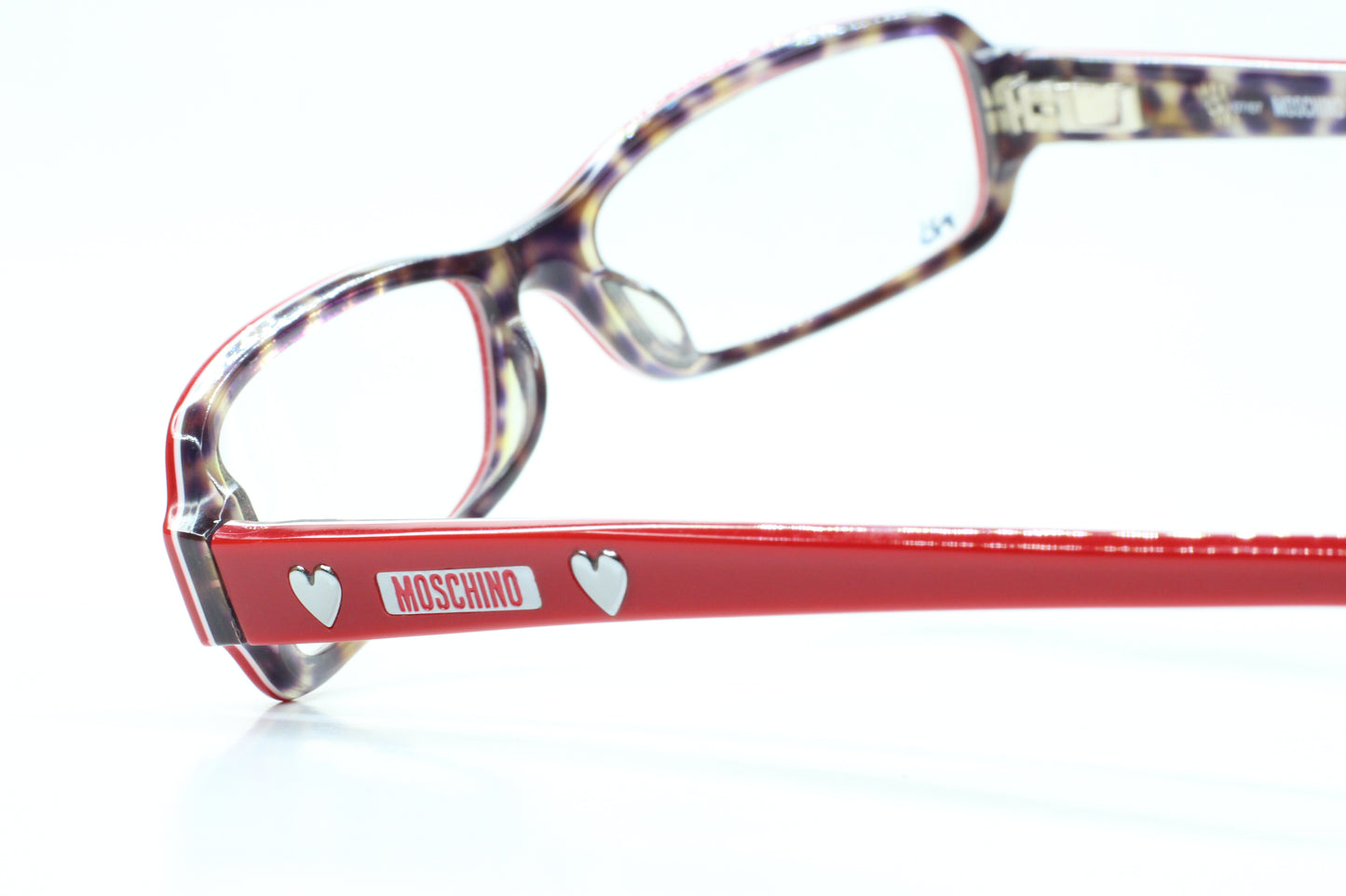 Moschino MO02002 Red Silver Hearts Acetate Designer Italy Eyeglasses Optical Frames ABC Optical Eyeglasses