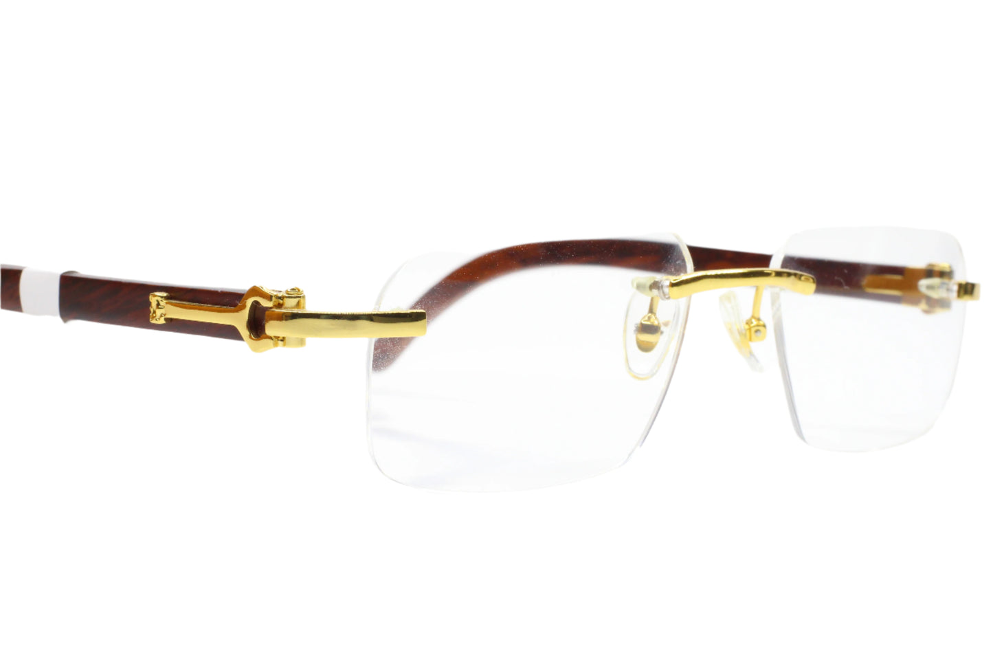 Myriad Eyewear ME00420 Gold & Wood Rimless Luxury Eyeglasses -Ma