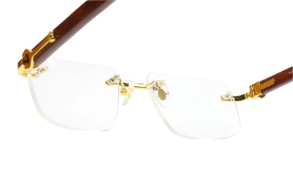 Myriad Eyewear ME00420 Gold & Wood Rimless Luxury Eyeglasses -Ma