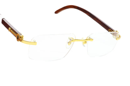 Myriad Eyewear ME00420 Gold & Wood Rimless Luxury Eyeglasses -Ma