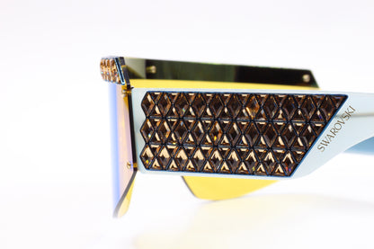 Swarovski SK0363 30X Shiny Deep Gold/Blue Mirror Shield Sunglasses -Wo