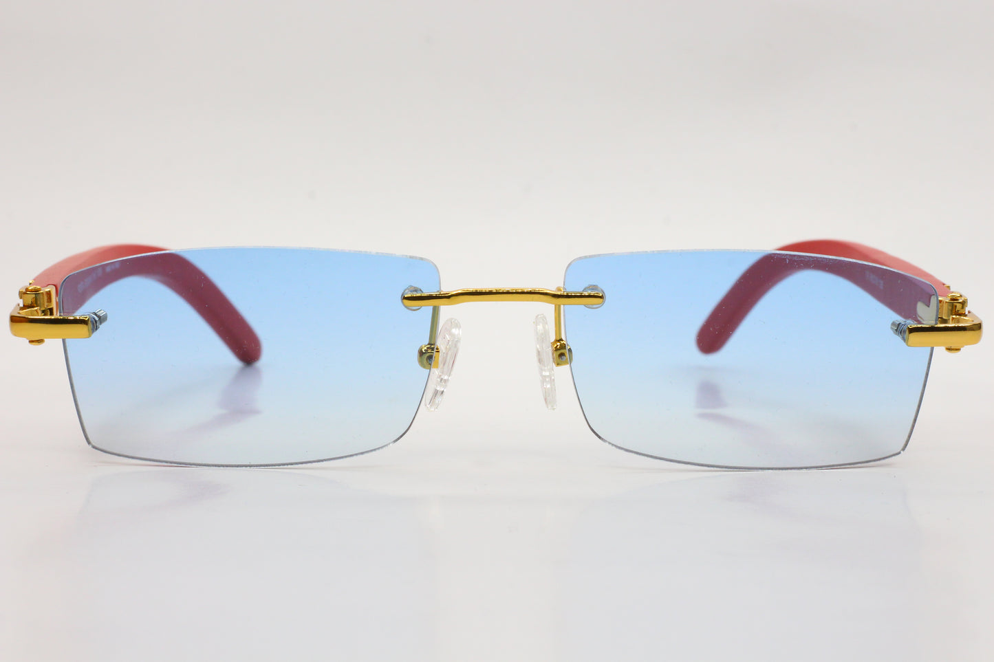 Porta Romana 1953 100B Gold & Red Wood Rimless Luxury Sunglasses -Ma