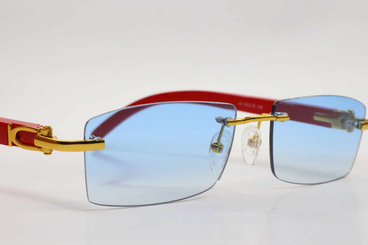 Porta Romana 1953 100B Gold & Red Wood Rimless Luxury Sunglasses -Ma