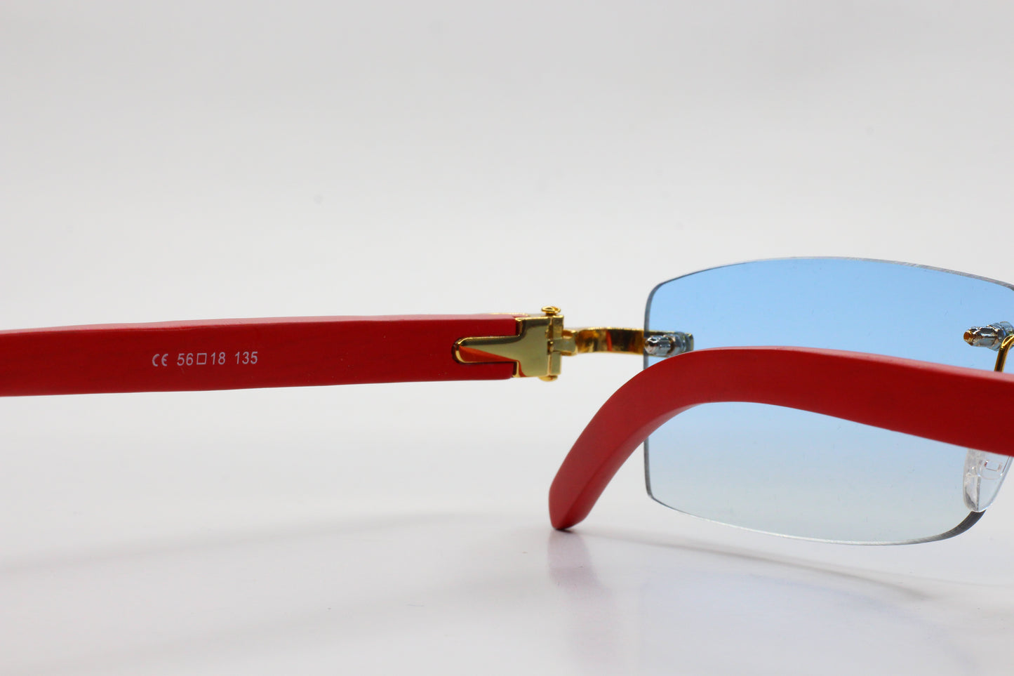 Porta Romana 1953 100B Gold & Red Wood Rimless Luxury Sunglasses -Ma