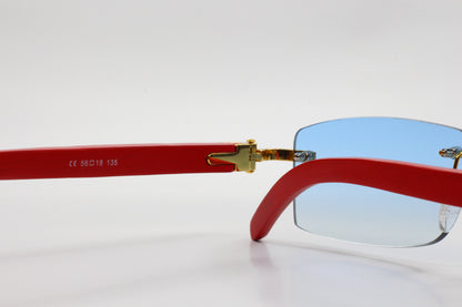 Porta Romana 1953 100B Gold & Red Wood Rimless Luxury Sunglasses -Ma