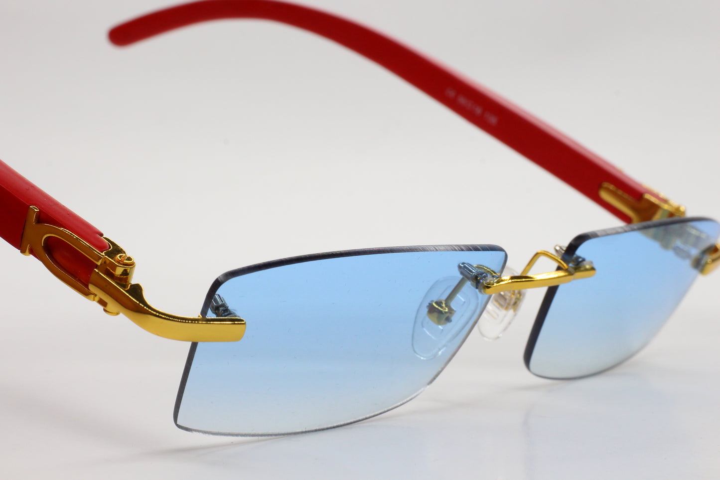 Porta Romana 1953 100B Gold & Red Wood Rimless Luxury Sunglasses -Ma