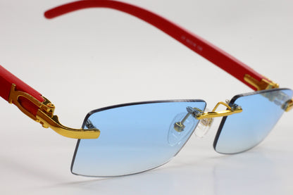 Porta Romana 1953 100B Gold & Red Wood Rimless Luxury Sunglasses -Ma