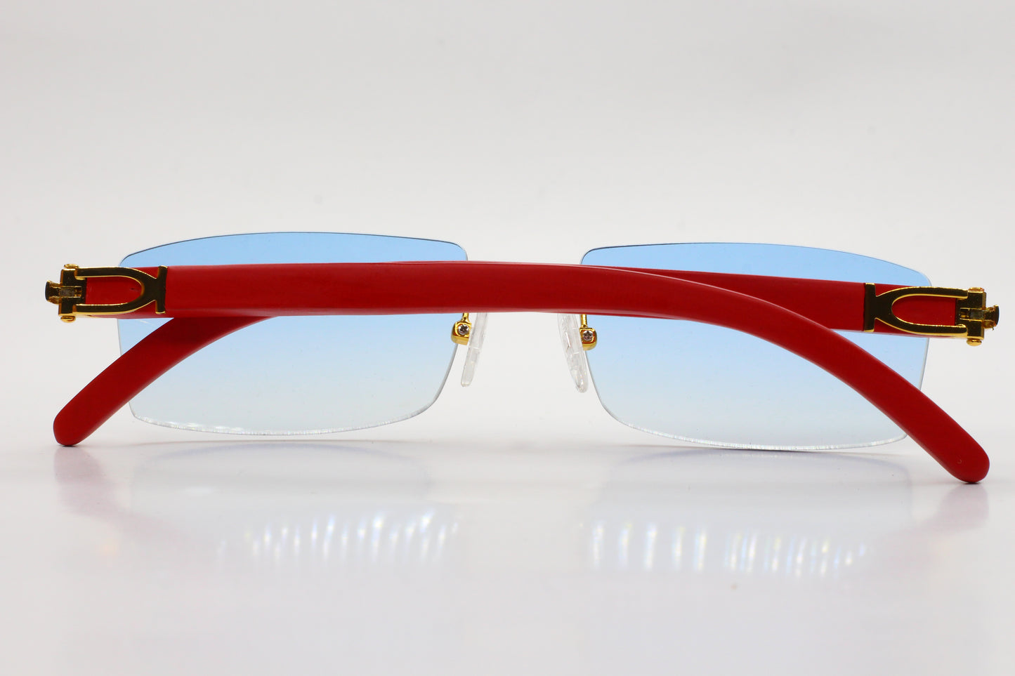 Porta Romana 1953 100B Gold & Red Wood Rimless Luxury Sunglasses -Ma