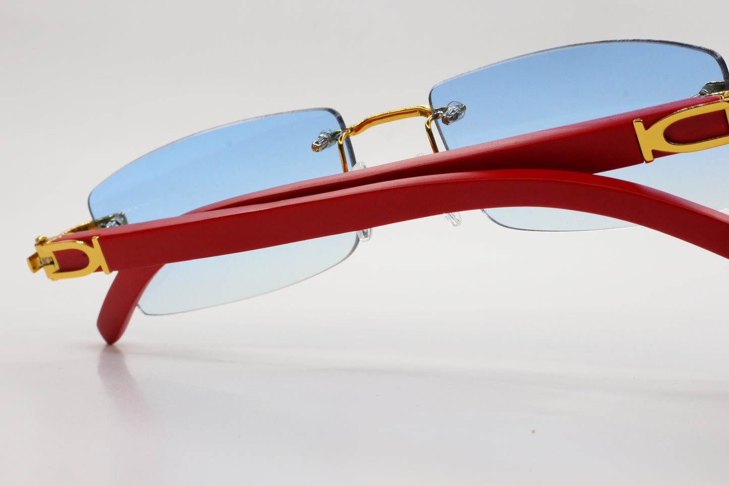 Porta Romana 1953 100B Gold & Red Wood Rimless Luxury Sunglasses -Ma