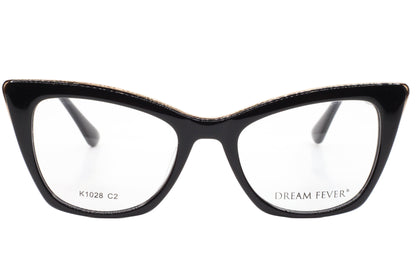 Dream Fever K1028 Black Cat Eye Acetate Designer Italy Eyeglasses -Wo