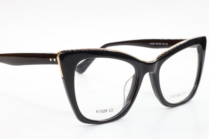 Dream Fever K1028 Black Cat Eye Acetate Designer Italy Eyeglasses -Wo