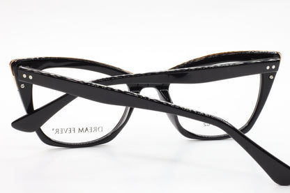 Dream Fever K1028 Black Cat Eye Acetate Designer Italy Eyeglasses -Wo