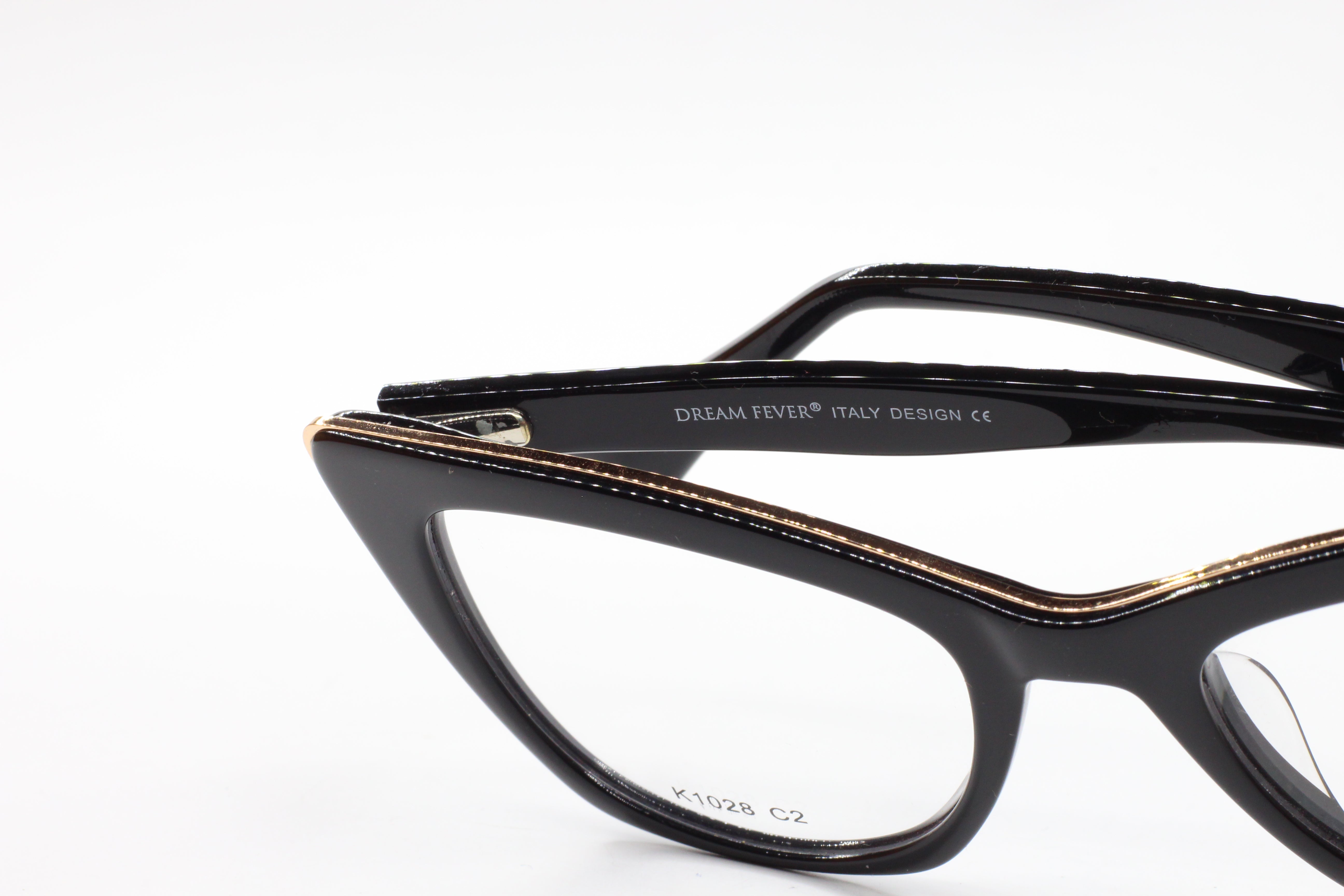 Dream Fever K1028 Black Cat Eye Acetate Designer Italy Eyeglasses