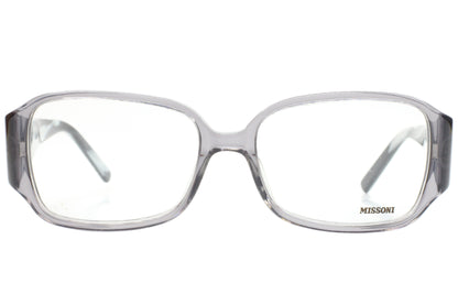 Clear eyeglasses with 'Missoni' branding on a white background