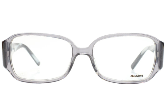Clear eyeglasses with 'Missoni' branding on a white background