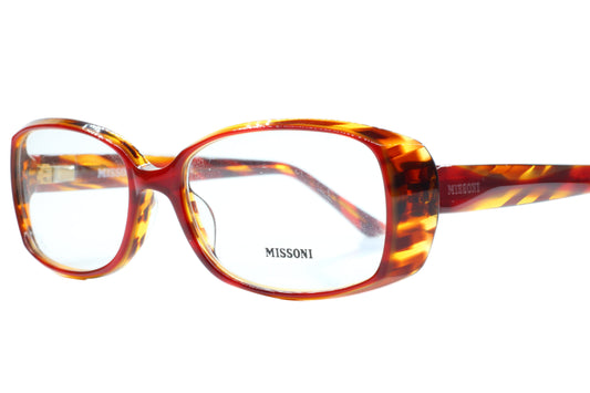 Tortoiseshell glasses with 'Missoni' branding on a white background